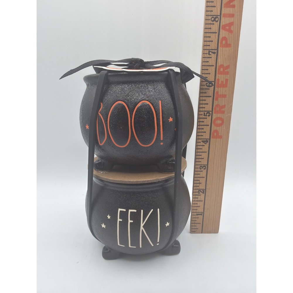 Rae Dunn BOO EEK Halloween Cauldron Ramekin Set of 2 With Metal Stand